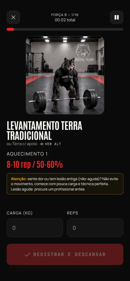 Série de força com o vídeo do exercício em cima