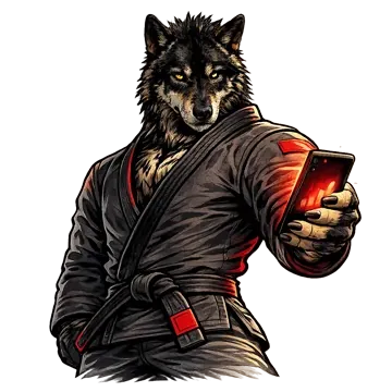 Lobo Brutal segurando celular com tela vermelha acesa